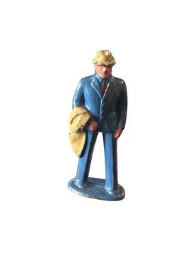 Barclay Manoil Man Wearing Hat & Carrying Coat Lead Figure 1950s 1.75" Tall